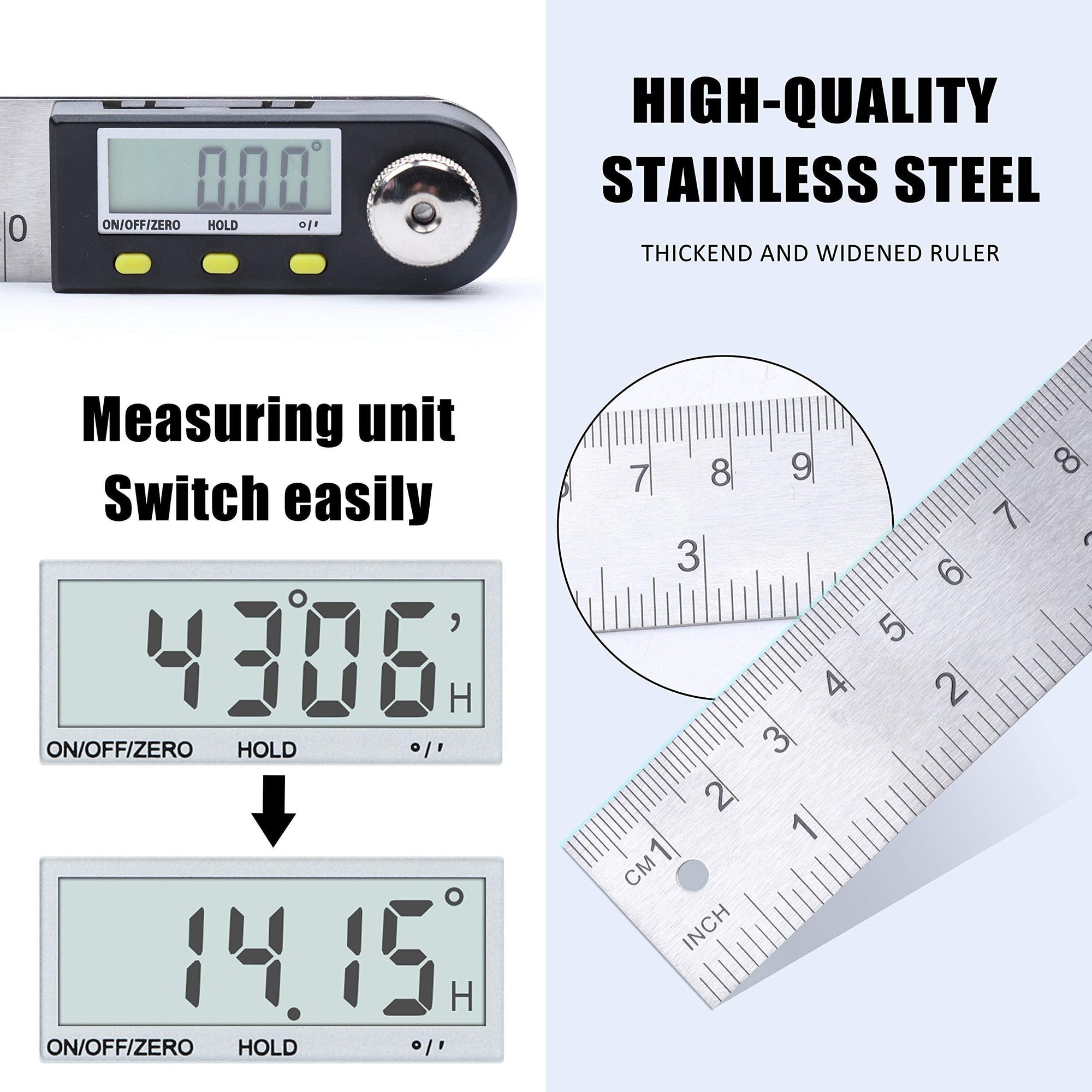 500m 20'' Digital Scale Ruler Stainless Steel Electronic Angle Meter  Goniometer Digital Angle Finder Level Measuring Instruments