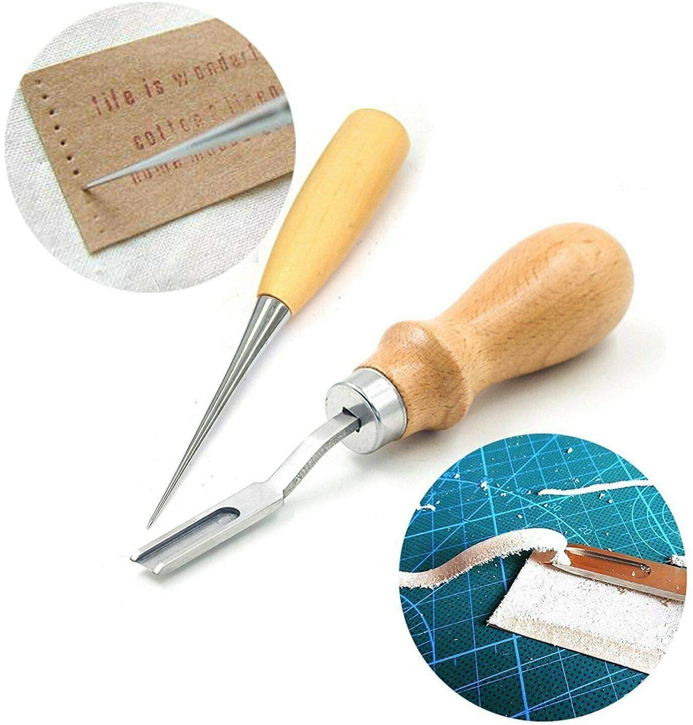 Cheap DIY Hand Stitching U+V Shaped Leather Stitching Skiving Tool Groover  Punching Tool Kit Leather Craft Edge Beveler Tool Kit