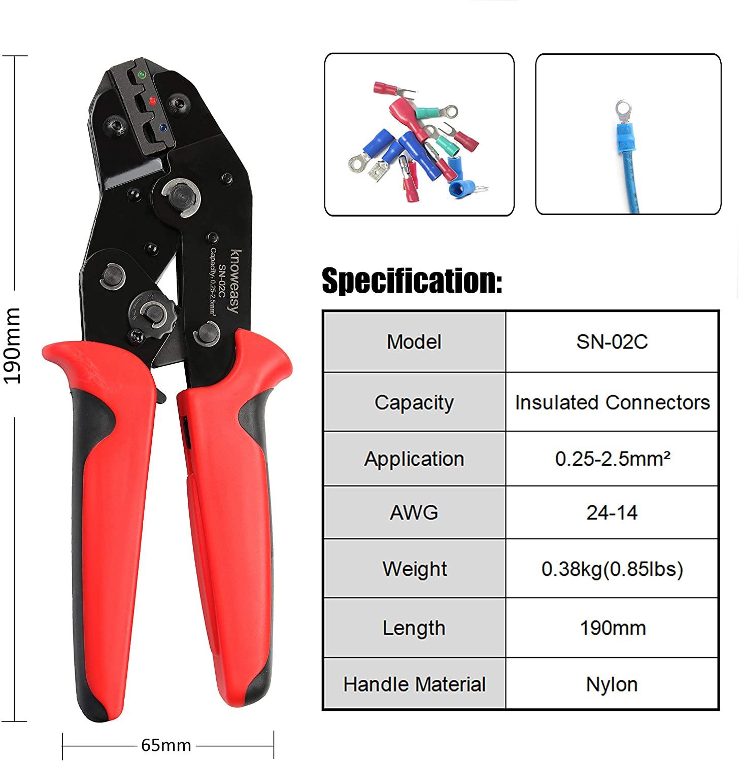 Wire Crimper,Knoweasy Ratcheting Wire Crimping Plier and Ratcheting  Crimping Tool for Insulted Terminals and Butt Connectors  AWG24-14/0.25-2.5mm²